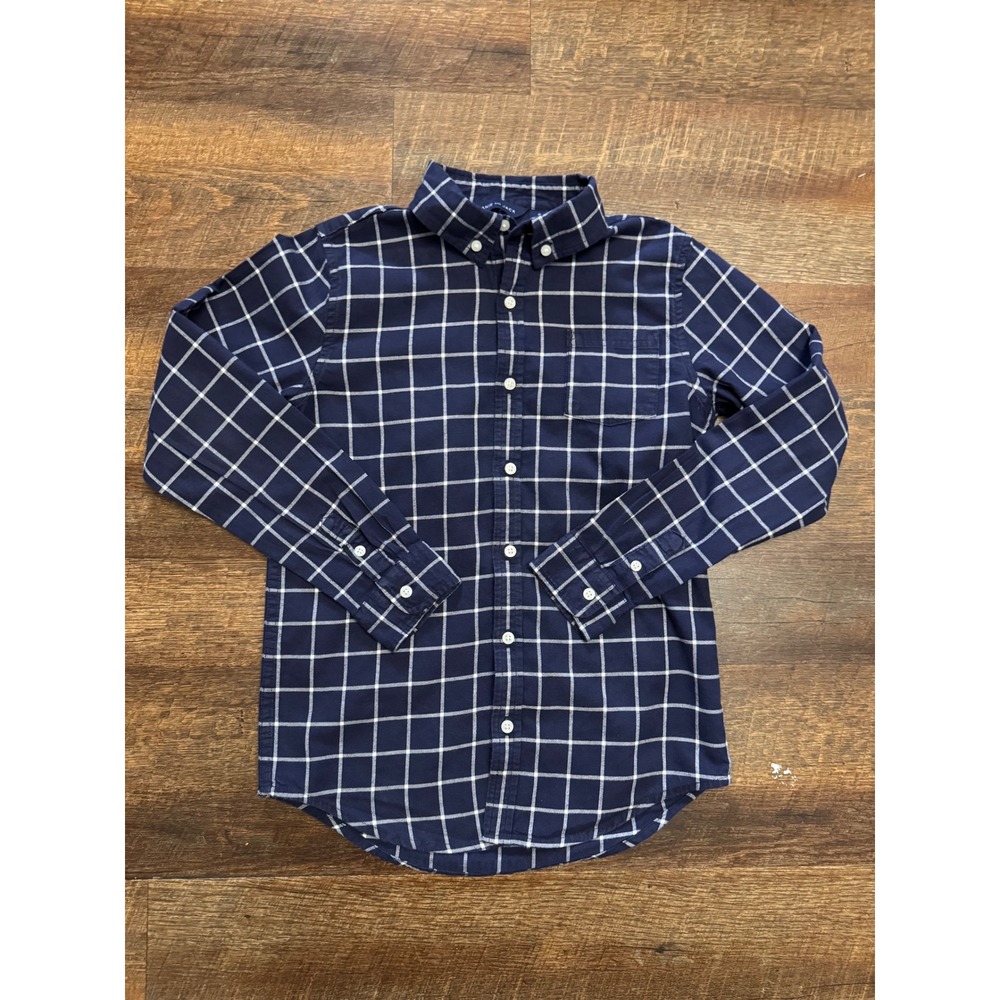 Janie and Jack Boys 9-10 Navy Blue Windowpane Plaid Button Down Shirt